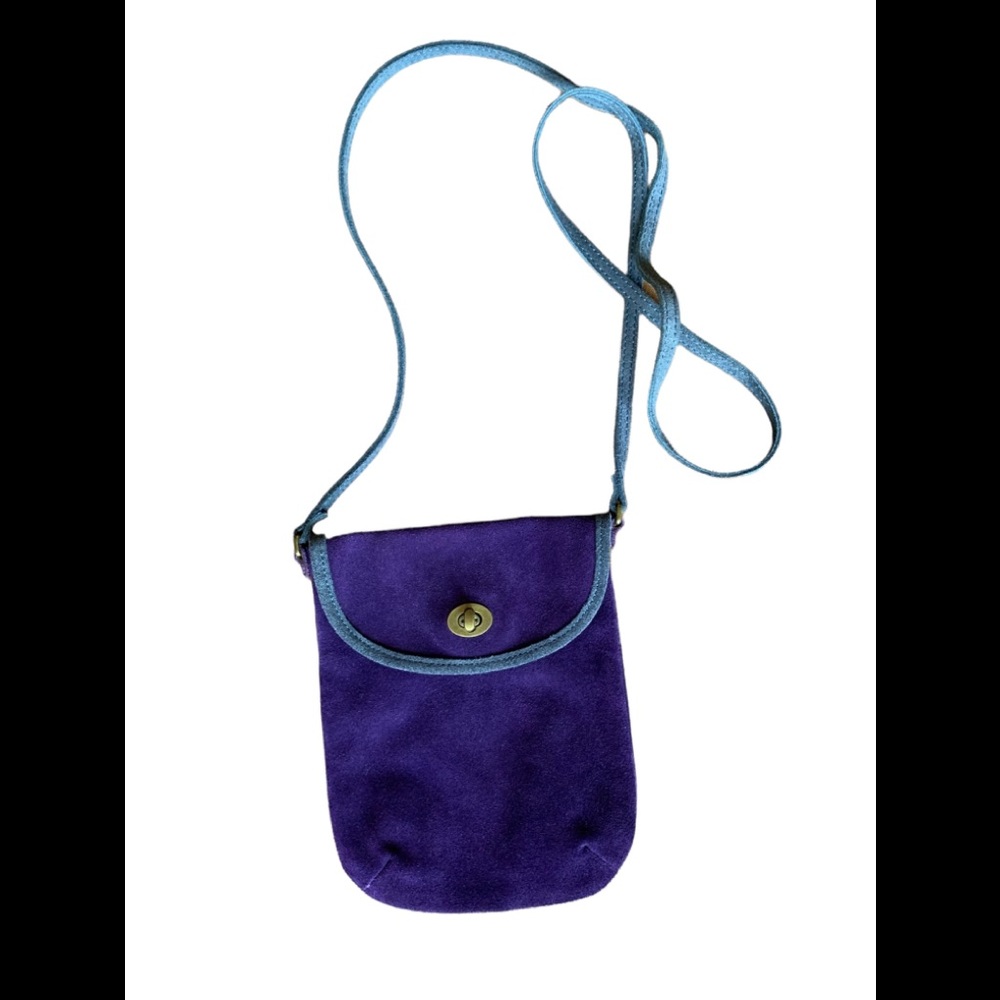 Vintage Y2K Eddie Bauer Purple Suede Leather Small Crossbody Travel Shoulder Bag
